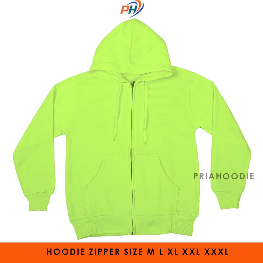 PriaHoodie Jaket Hoodie Zipper Polos Pria Cowok Laki Laki M - XXL (Bisa Cod)-HIJAU STABILO