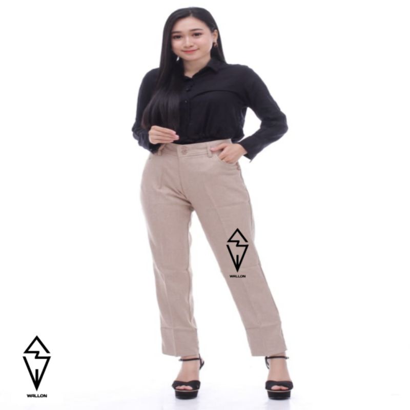 CELANA KERJA WANITA RESLETING CELANA CREAM BAHAN FORMAL