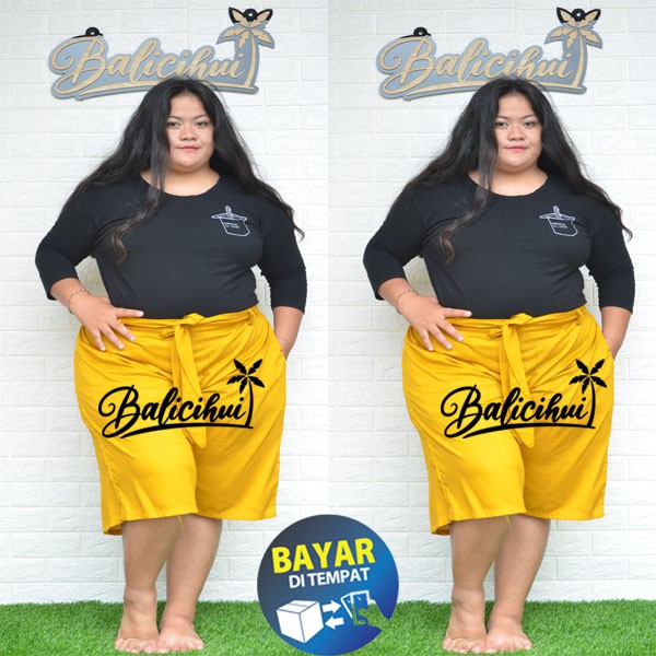 Balicihui Celana 3/4 Jumbo Celana Tanggung Wanita Celana Wanita Celana Big Size Celana Plus Size