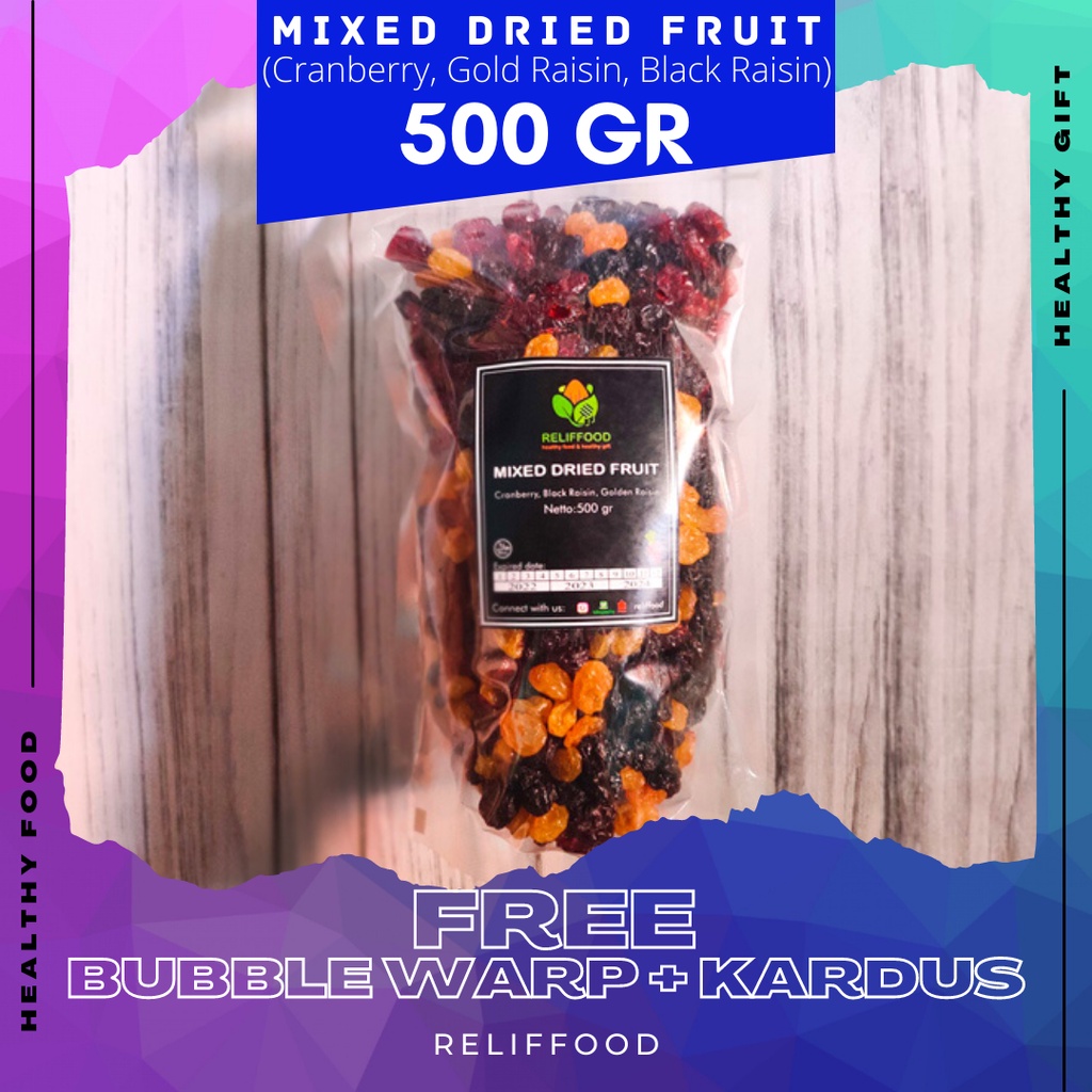

Gooku 28 Store Mix Raisin 500 Gram (Cranberry, Black Raisin, Golden Raisin) Buah Kering Campur
