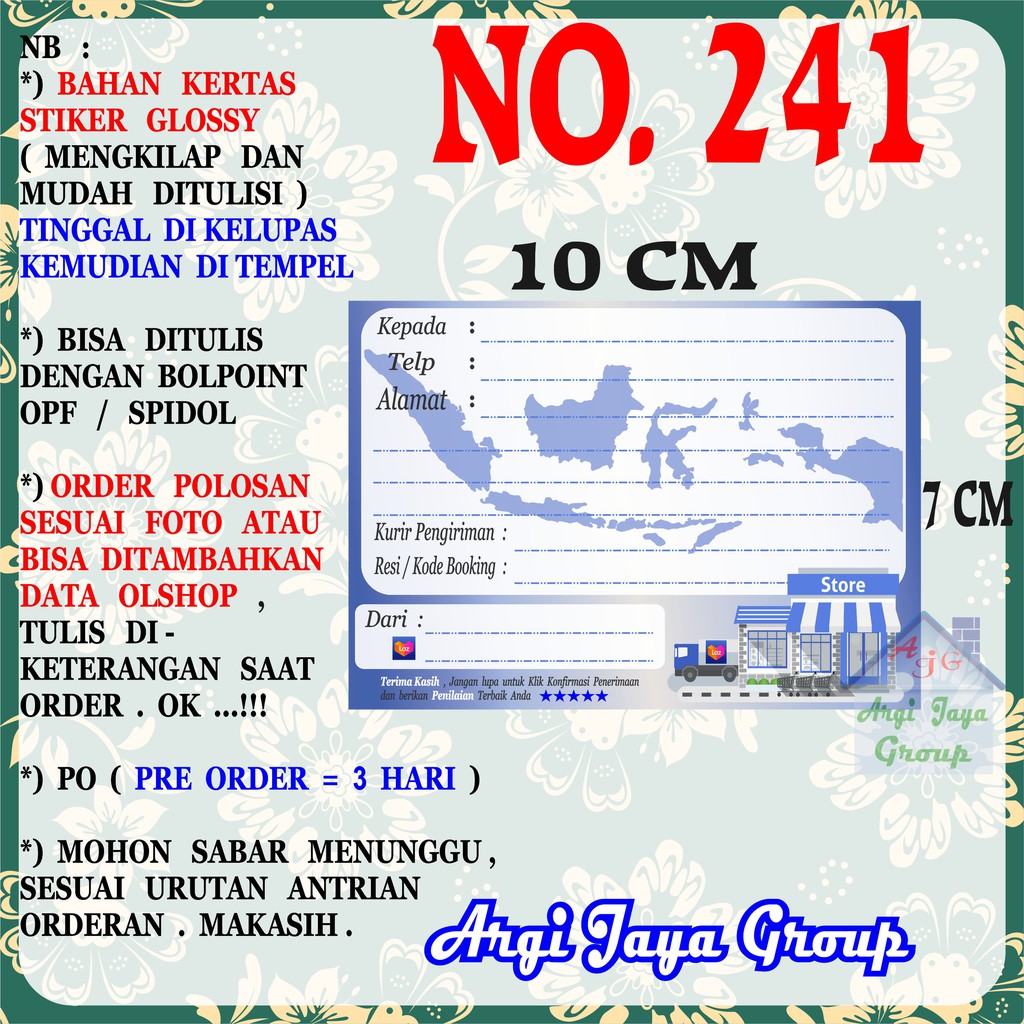 

Stiker Pengiriman - Sticker Alamat Olshop Murah Nomer 241 - 10x7 cm - Glossy