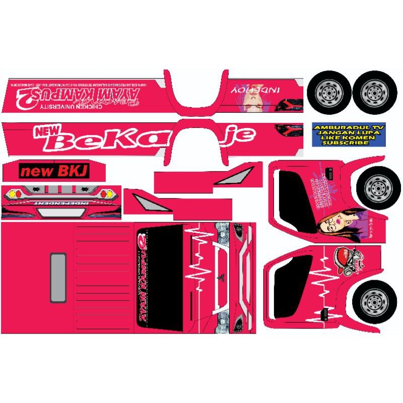 LEMBARAN STIKER PAPERCRAFT MINIATUR TRUK OLENG UKURAN BESAR NEW BEKAJE AYAM KAMPUS 2 SKALA 16 MURAH