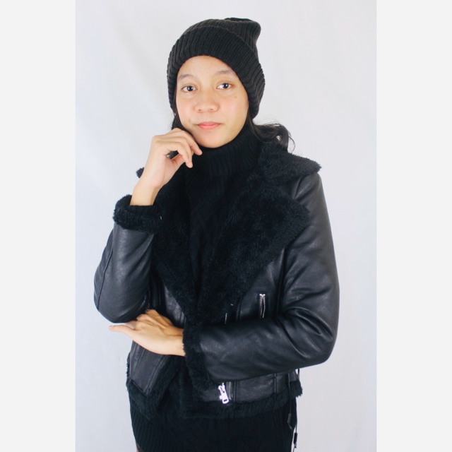 Jaket Kulit Bulu Wanita Musim Dingin Leather Fur Jacket Woman Winter