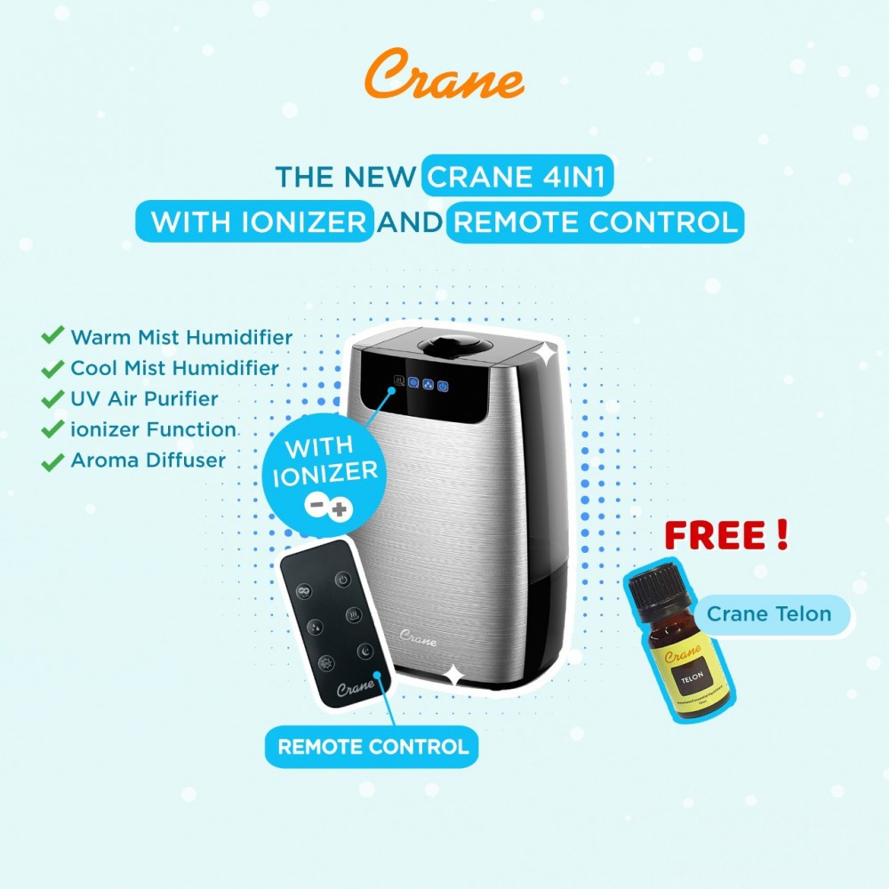 Crane 4 in 1 Humidifier, UV Purifier &amp; Aroma Diffuser with Ionizer and Remote Control