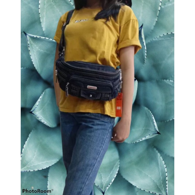 Tas pinggang/wais bag pria/wanita bahan jeans original Garnet