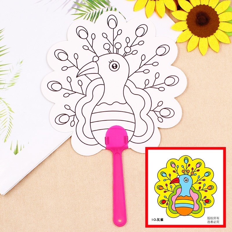DIY MEWARNAI KIPAS MAINAN EDUKASI CRAFT KERAJINAN TANGAN EDUTOYS SOUVENIR GOODIE BAG HADIAH ULTAH-Peacock