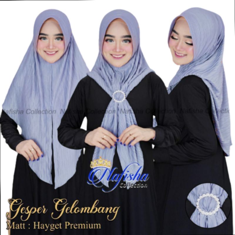 Kerudung Instan Pet Antem Hijab Plisket Gesper Gelombang