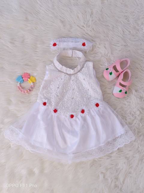 DRESS + BANDO BABY 0-6BULAN