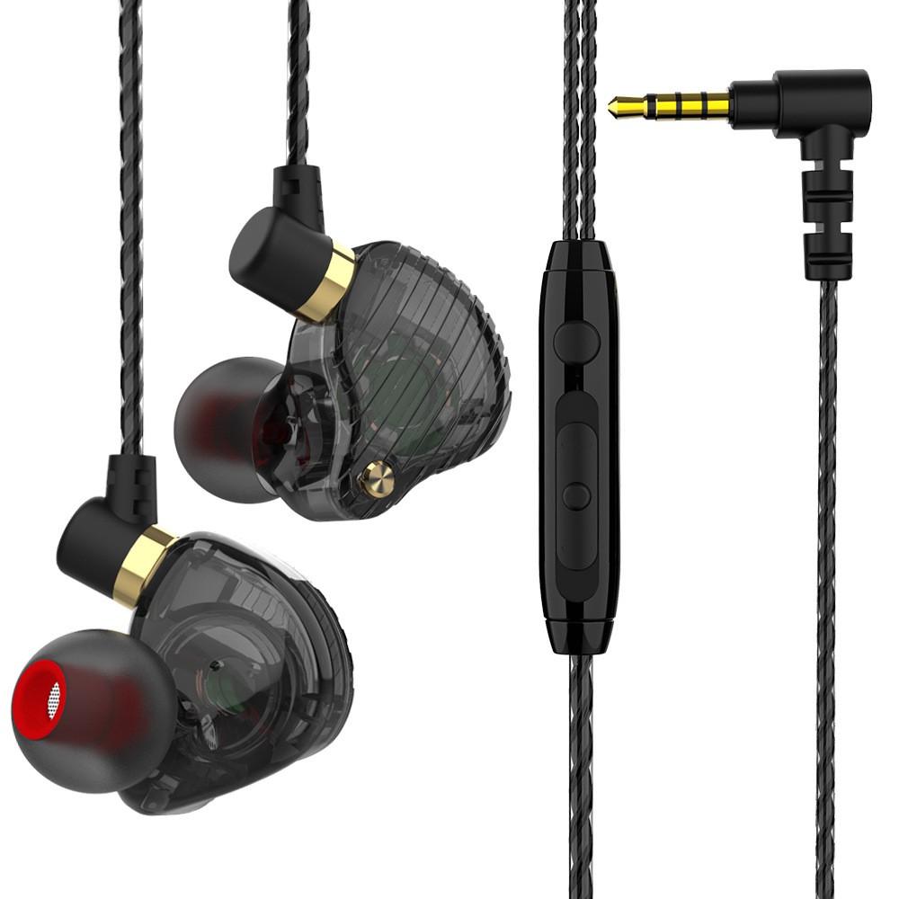 Qkz Sk3 Headset Earphone Kabel Dual Driver Stereo Bass Dengan Mic Untuk Olahraga Lari