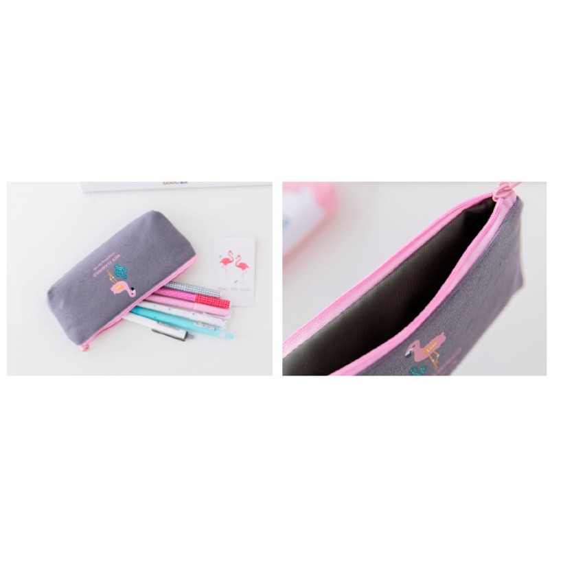 Tempat Alat Tulis Karakter Burung FLAMINGO / Tempat Pensil Motif Flamingo / Stationary Bag Flamingo