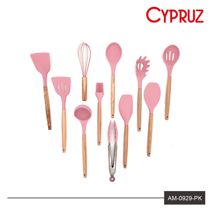 Cypruz Utensil Set AM-0929-PK Spatula Set Silikon Gagang Kayu PINK