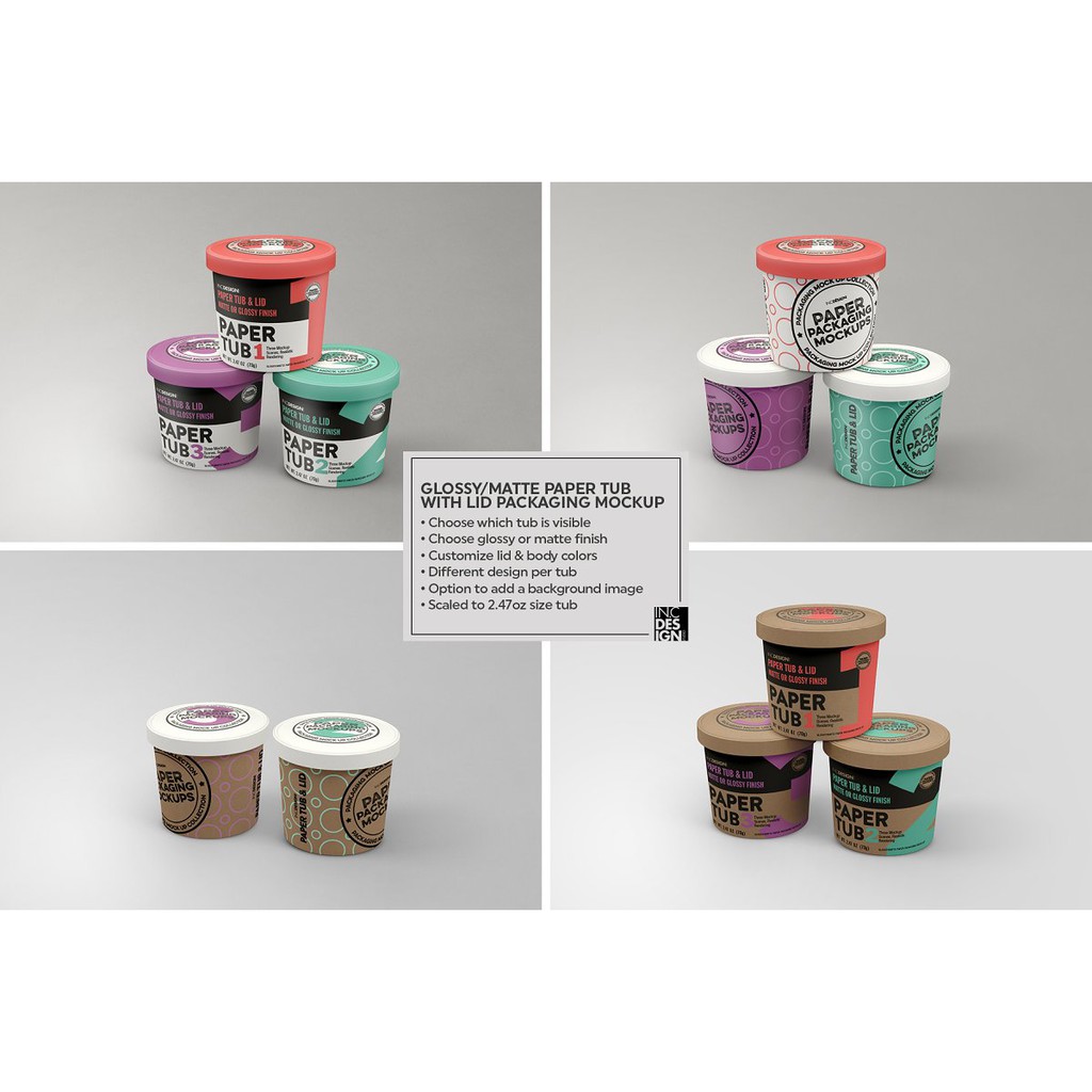 Paper Tub With Lid Packaging Mockup - Photoshop