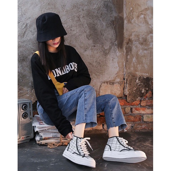 AVANCEID 1812 Sepatu Sneakers Boots Wanita Canvas Kerja Sekolah Hitam Import