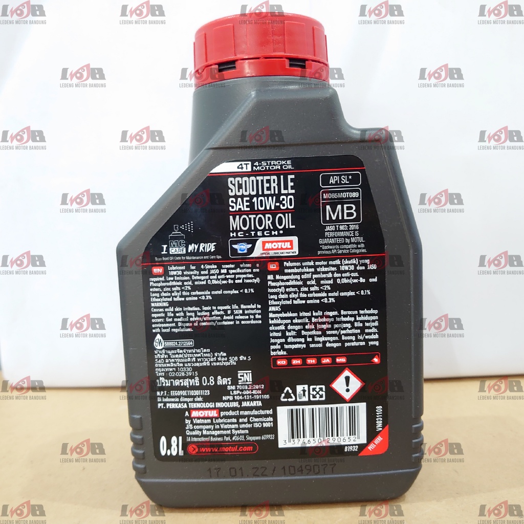 Motul 0.8L Scooter 4T LE 10w30 Oli Motor Matic Oil Matik 800ml