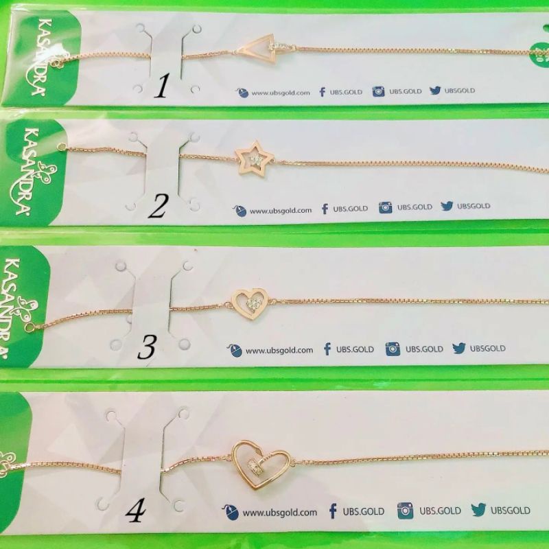 Gelang serut shape mata star, love, segitiga UBS kadar 9K 420