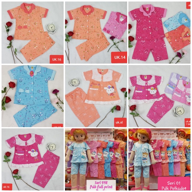 SETELAN BAJU TIDUR  ANAK PDK PEREMPUAN 2-10 TAHUN MOTIF RANDOM PIYAMA ANAK CELANA PENDEK LENGAN PENDEK