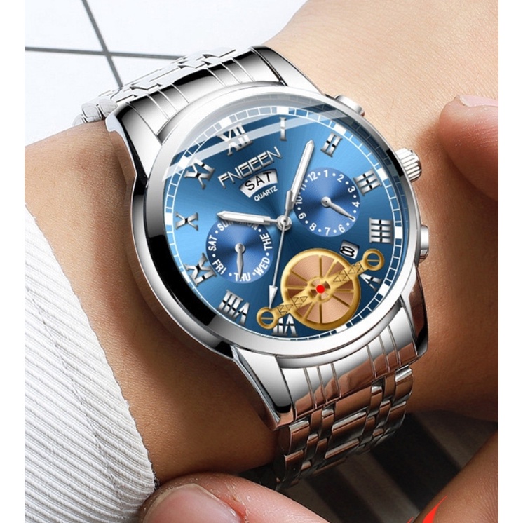 JAM IMPORT TANGAN PRIA MURAH ORIGINAL GATTON JAM002S3 IN THE DARK GLOW GOLD SILVER BIRU COWOK