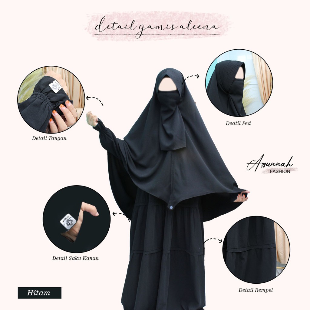 Set Gamis Aleena Hitam - Setelan Gamis Akhwat Syari - Busana Muslimah - Busana Akhwat - Gamis akhwat