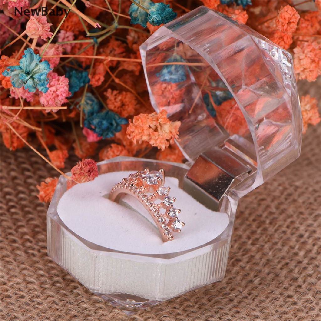 NewBaby Clear Acrylic Jewelry Gift Box for Ring Holder Wedding Engagement Present New ID