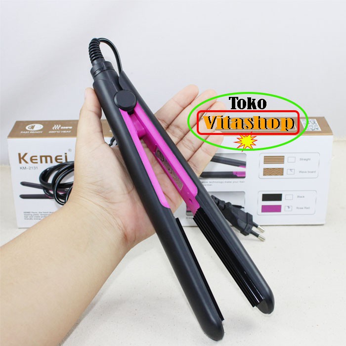 Kemei KM-2131 Catokan Rambut Catok Gerigi 2in1 Temperatur suhu