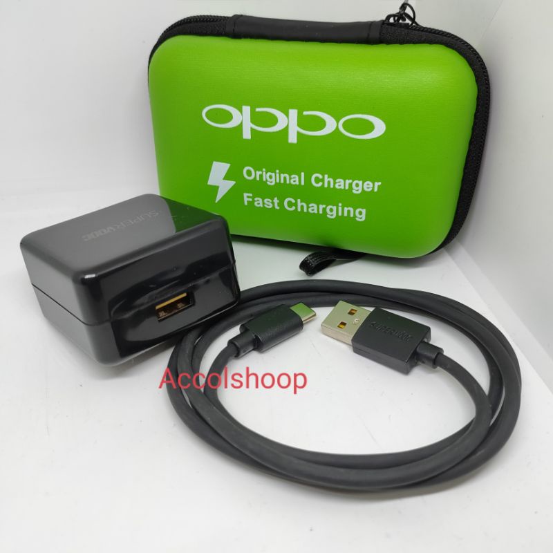 Charger Oppo Hitam 4A Fast Charging VOOC Kabel Type C Plus Dompet Tas