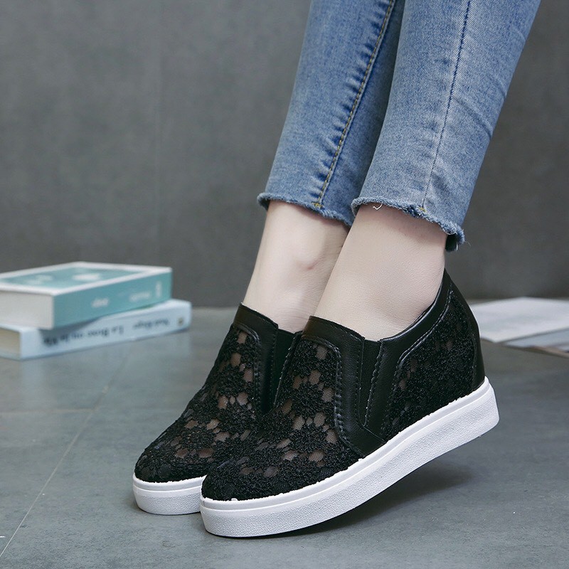 ( AMOUR ) Sepatu Wedges Wanita Brokat Korea Fashion Import Simple 806