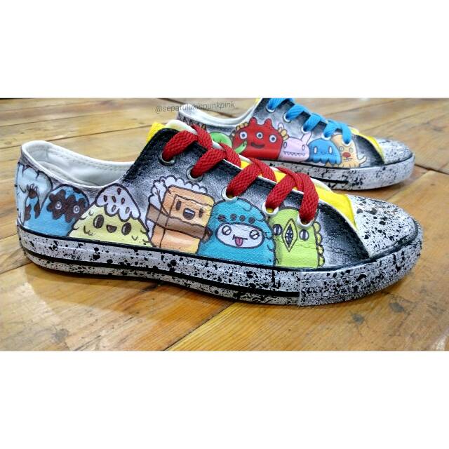 Size 34 Sepatu lukis painting shoes low converse allstar anak kids doodle art kartun animasi lucu