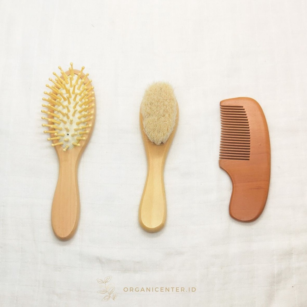 Set Sisir Kayu Rambut Bayi Premium Wooden Baby Comb &amp; Brush Bamboo Sikat Rambut Sikat Rambut Bambu Lembut Tropee Bebe