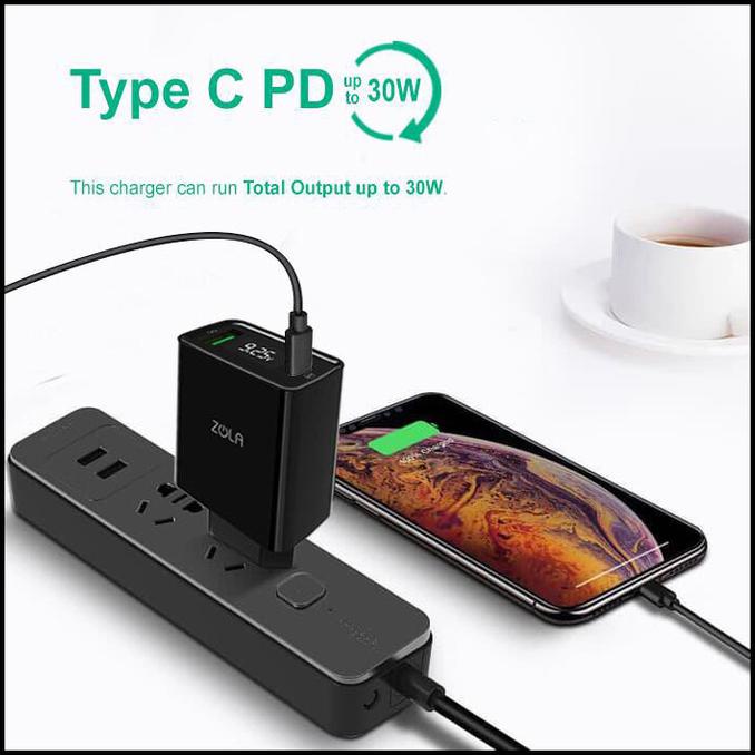 Segera Miliki Zola Charger Turbo Max Led Display Qc 3.0 & Pd For Ipad Pro & Macbook - Hitam, Zola