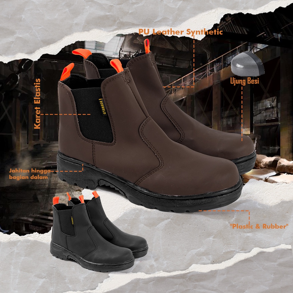 SEPATU SAFETY BOOTS PRIA UJUNG BESI KULIT SINTETIS PRIA WORK SEPATU LAPANGAN PROYEK SEPATU SEPTI BOOT ROBWELD ORIGINAL