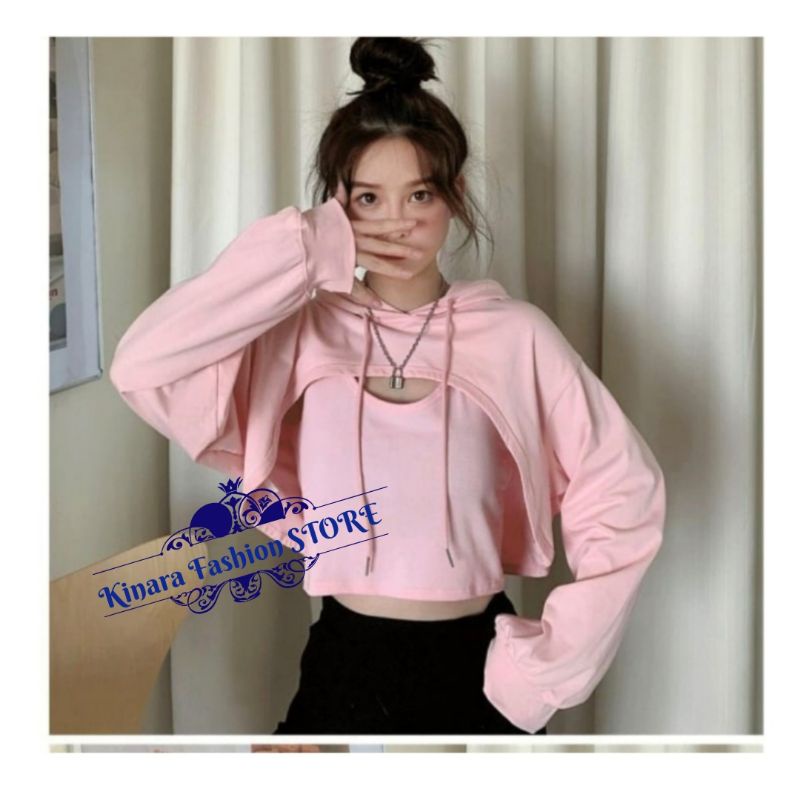 Jaket Hoodie sweater oversize pakaian pria wanita Outerwear Korean Style KINARA CROP TOP KOREA