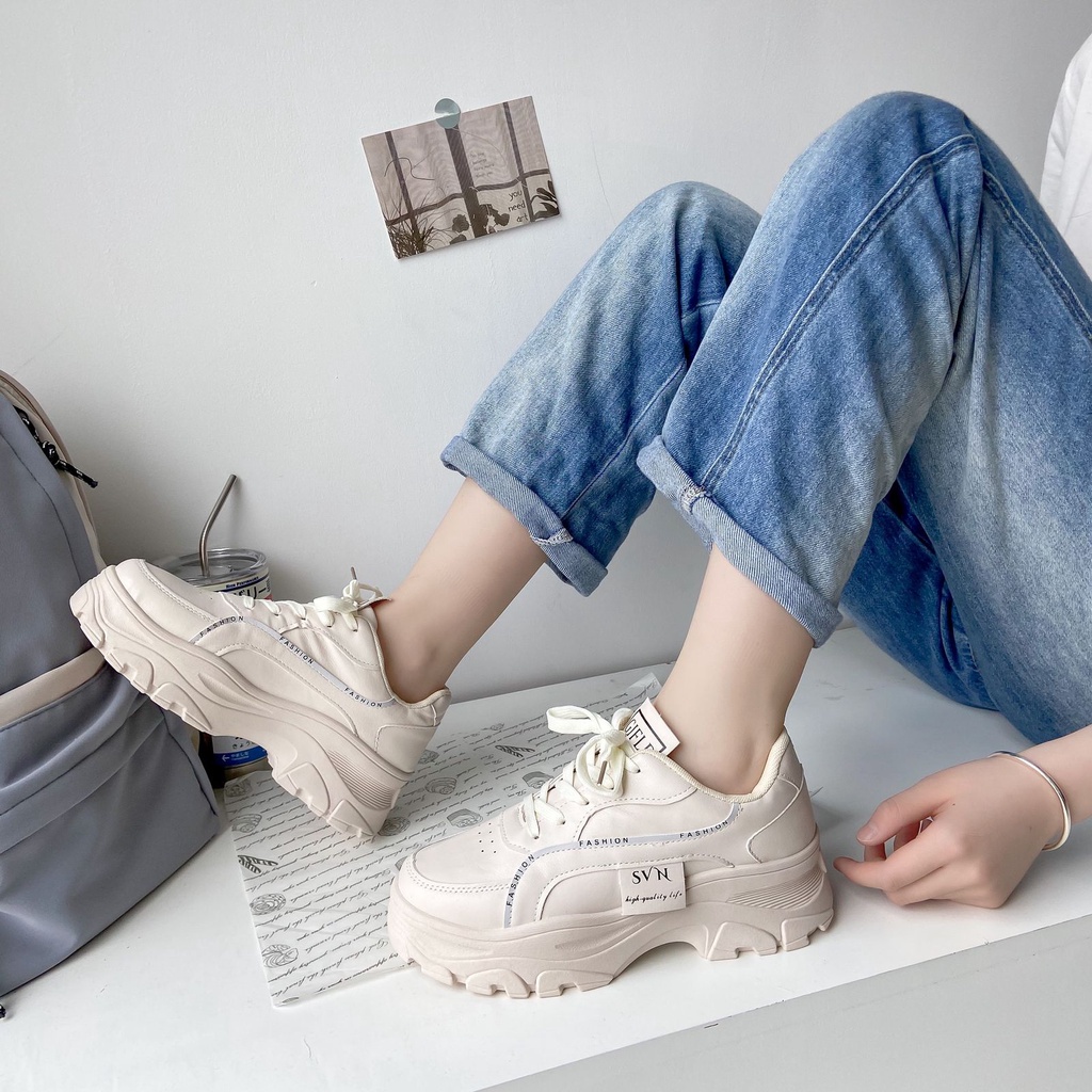 [GROSIR][COD] SEVEN_DAY SEPATU SNEAKERS WANITA KOREA IMPORT SPORT SHOES KREM H-182