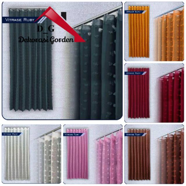 Gorden jendela pintu rumah minimalis vitrase rubby warna cream pink kuning merah coklat hijau botol