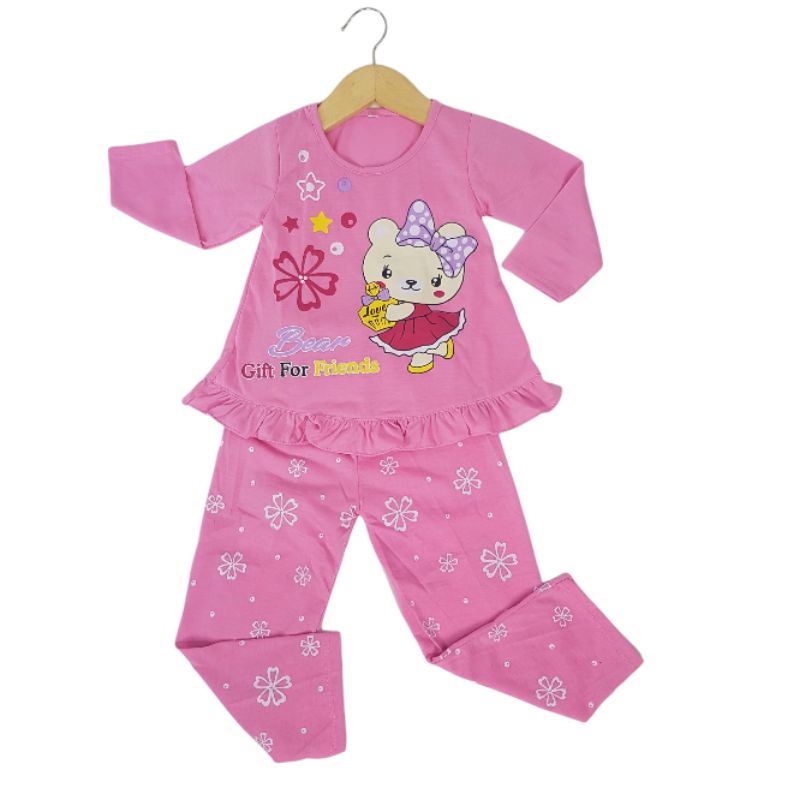 setelan baju tidur sikuning pakaian baju anak perempuan 2-7 tahun motif bear