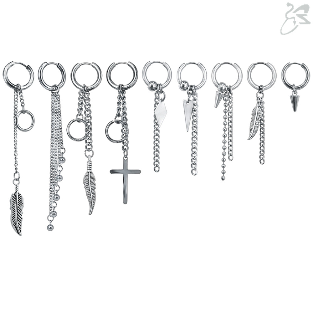 Anting Hoop Rumbai Panjang Geometris Warna Silver Gaya Kpop Korea Untuk Unisex