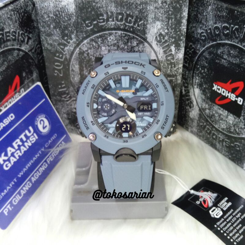 G-Shock Original Carbon Core Guard GA-2000SU-2ADR Rubber Dual Time Pria Cowok