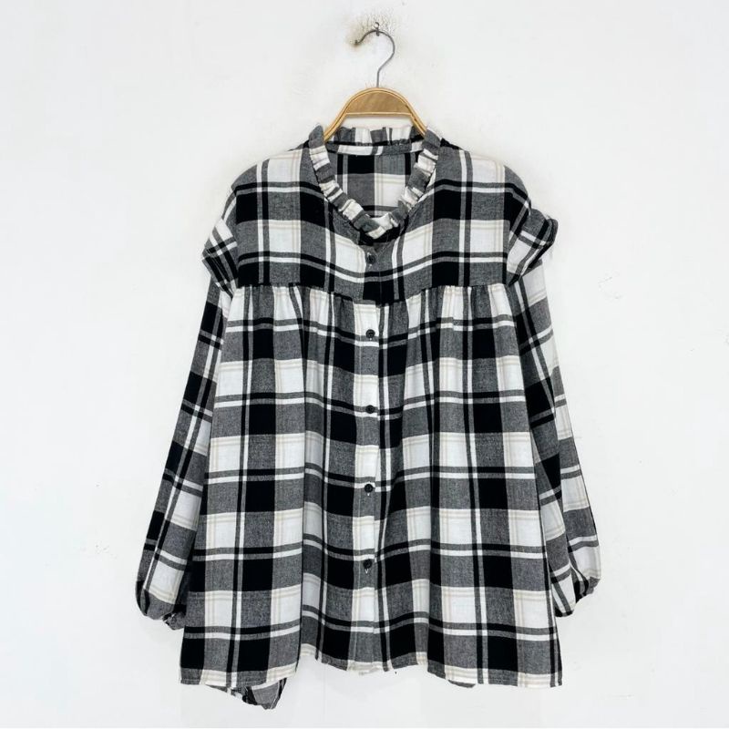 0KEMEJA TARTAN / kemeja kotak/ kemeja wanita lengan balon / kemeja kotak /Millbon