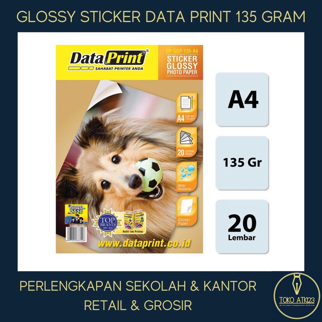 Premium Glossy Sticker / Sticker A4 135 gram (20 Sheet) Data Print