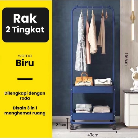 SHENAR RAK GANTUNGAN BAJU TROLI SUSUN / TROLI GANTUNG 2 SUSUN SERBAGUNA / STAND HANGER BAJU / ROLLING STORAGE CART / JEMURAN PORTABLE BAJU / RAK GAWANGAN BAJU CELANA - ALEXA RACK , SHENARCORNER168