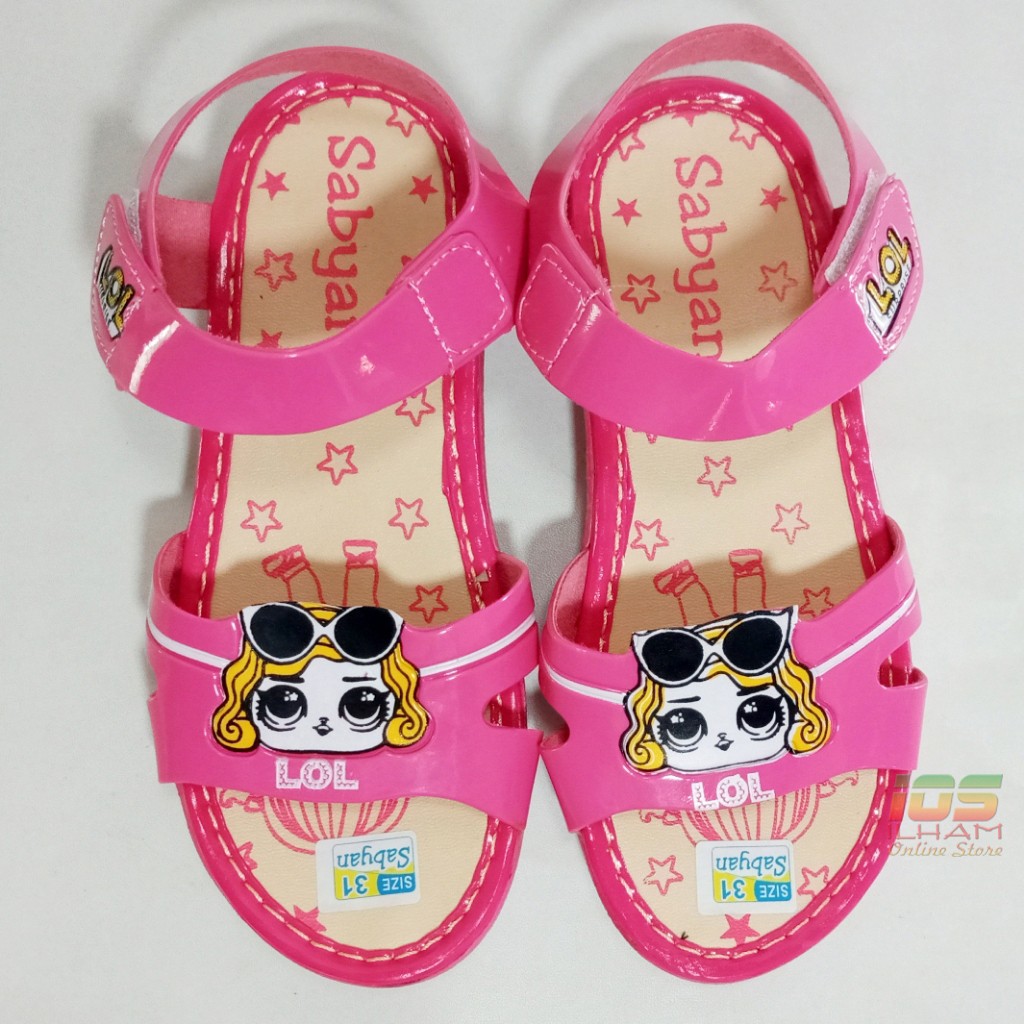 Sandal Let Wegdes Anak Sabyan J22 Motif LOL Hak 3cm Size 26-35