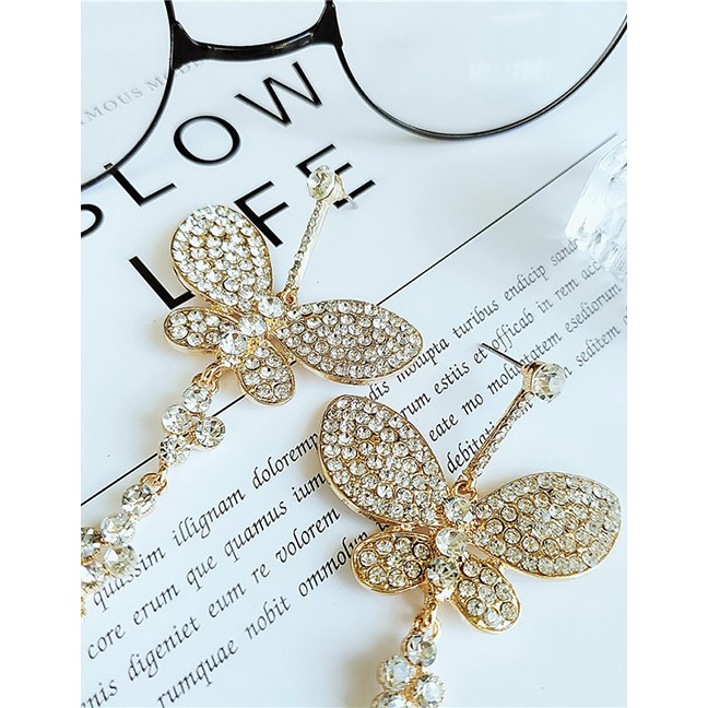 LRC Anting Tusuk Fashion Metal Butterfly Studded Tassel Earrings D28700