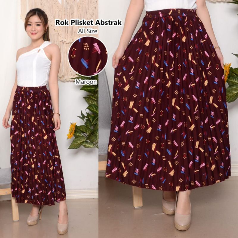 ROK PLISKET BUNGA DAISY / ROK PLISKET PREMIUM / ROK WANITA-Abstrak maroon