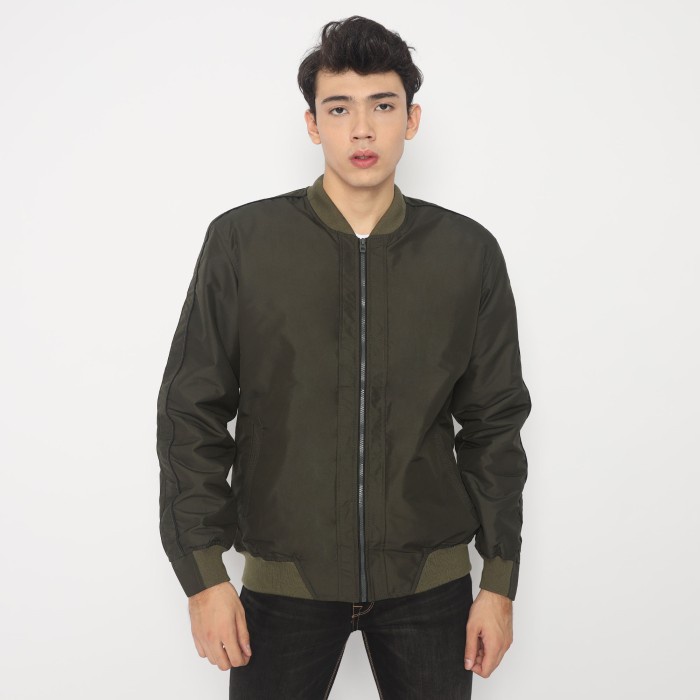 RBJ Bomber Jaket Taslan Waterproof Pria 20770088 - Hijau Tua, M(P0E0) Jaket Pria Keren Jaket Pria Re