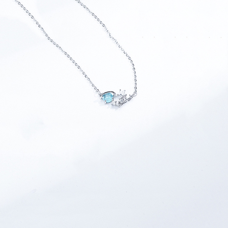 Kalung Liontin Necklace Langit Berbintang Biru Planet Impian Kaca Perhiasan Necklaces Women Jewelry