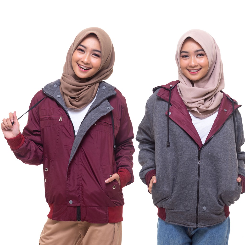 HEYLOOK Project - (Jaket 2 In 1) Jaket Wanita Jaket Parasut ANNA Jaket Bolak Balik Wanita Hodie Bisa Dilepas