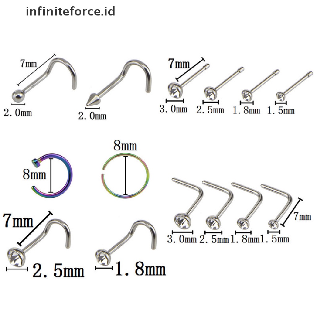 22pcs / Set Cincin Hoop Tindik Tubuh Hidung Bahan Stainless Steel