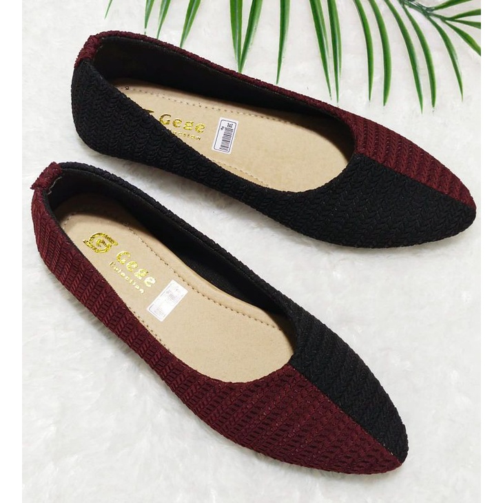 Sepatu flat dixsi belang alas Karet anti licin