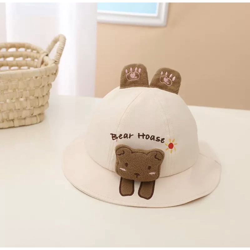 Topi Bucket Anak Bayi Balita Unisex Model Boneka Bear Hoase-Bear