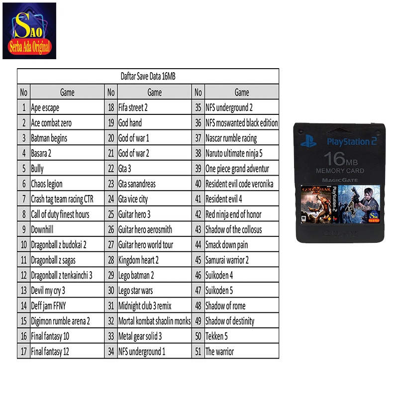 Memory Card Ps2 64Mb save tamat