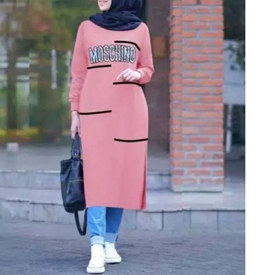 ☑ JF Atasan Tunik Kaos Babyterry Jumbo Wanita Muslimah Terbaru MOSCHIN ❆